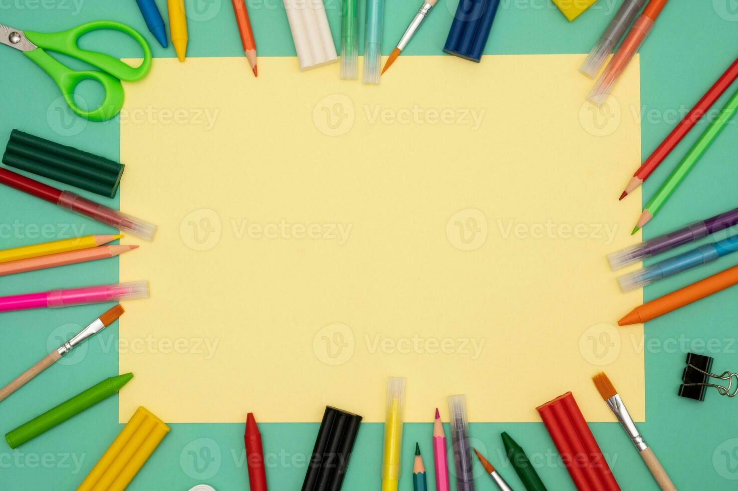Back to school soon. buying stationery, flatley, a place to copy your text or advertising on a piece of paper. Bright background. photo
