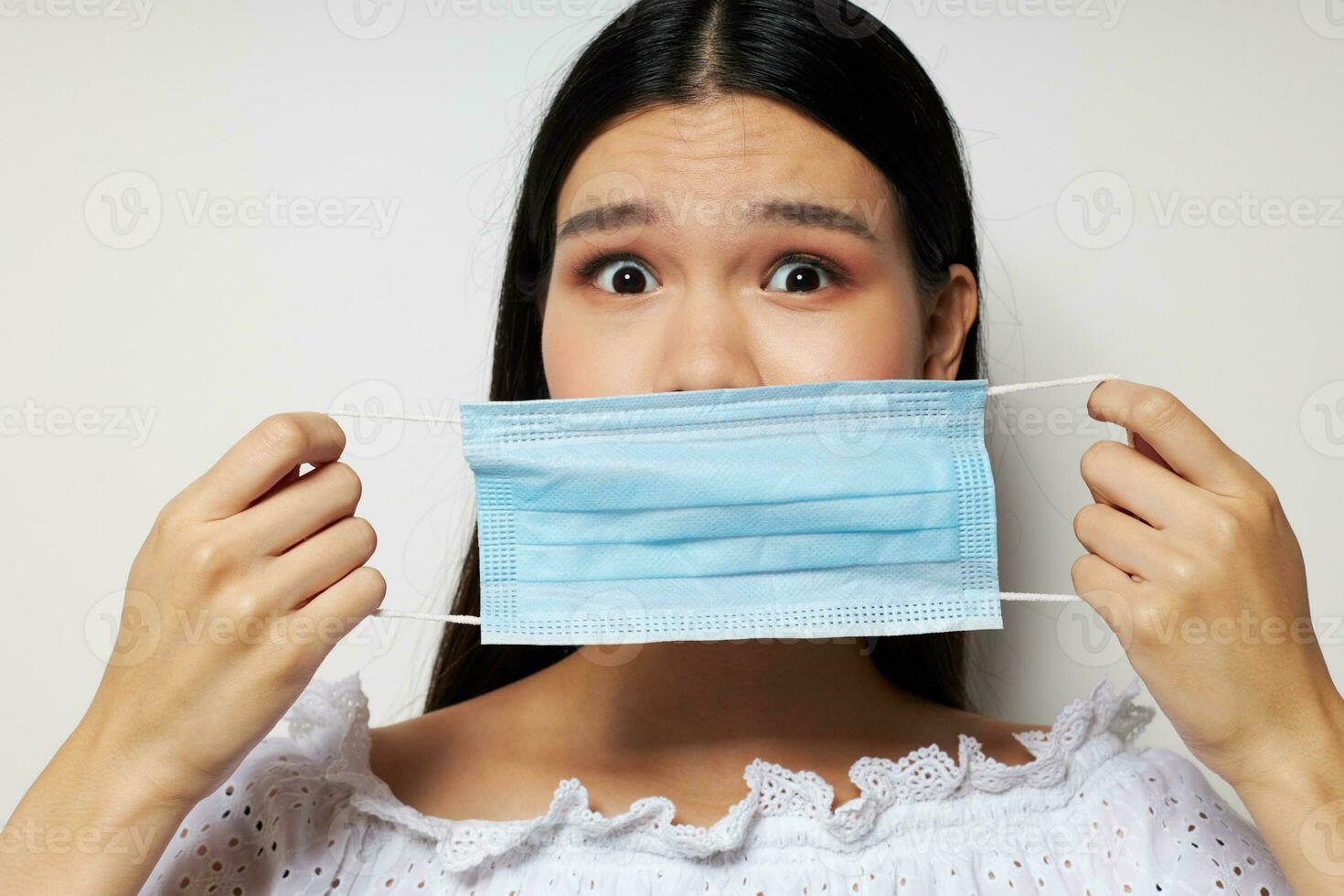 woman medical mask protection isolated background unaltered photo