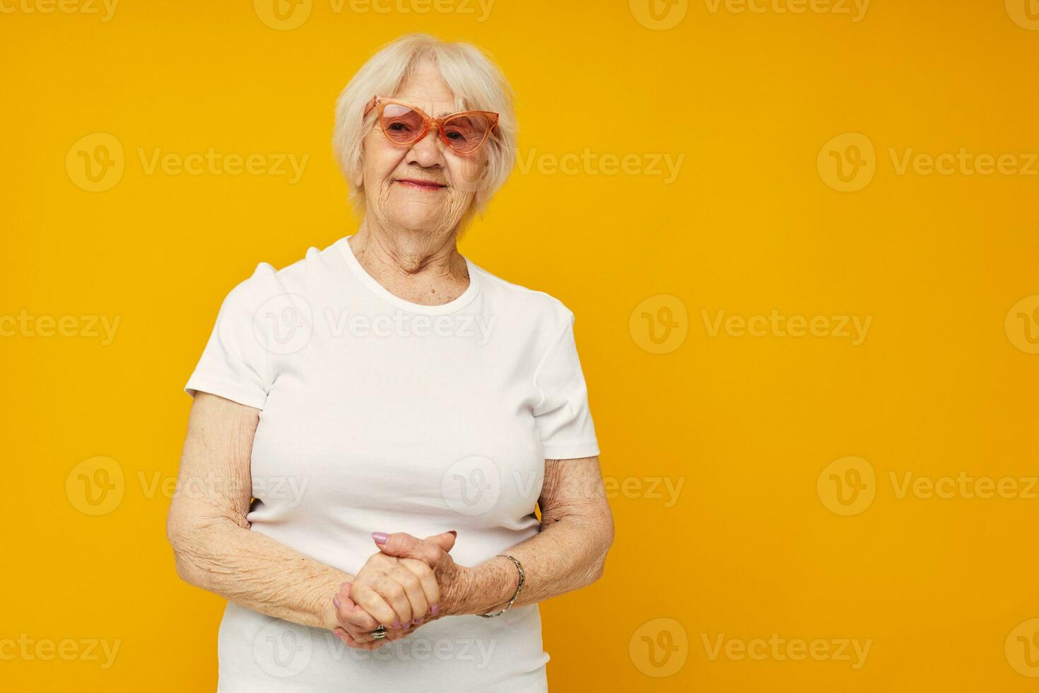 elderly woman health lifestyle eyeglasses isolated background photo