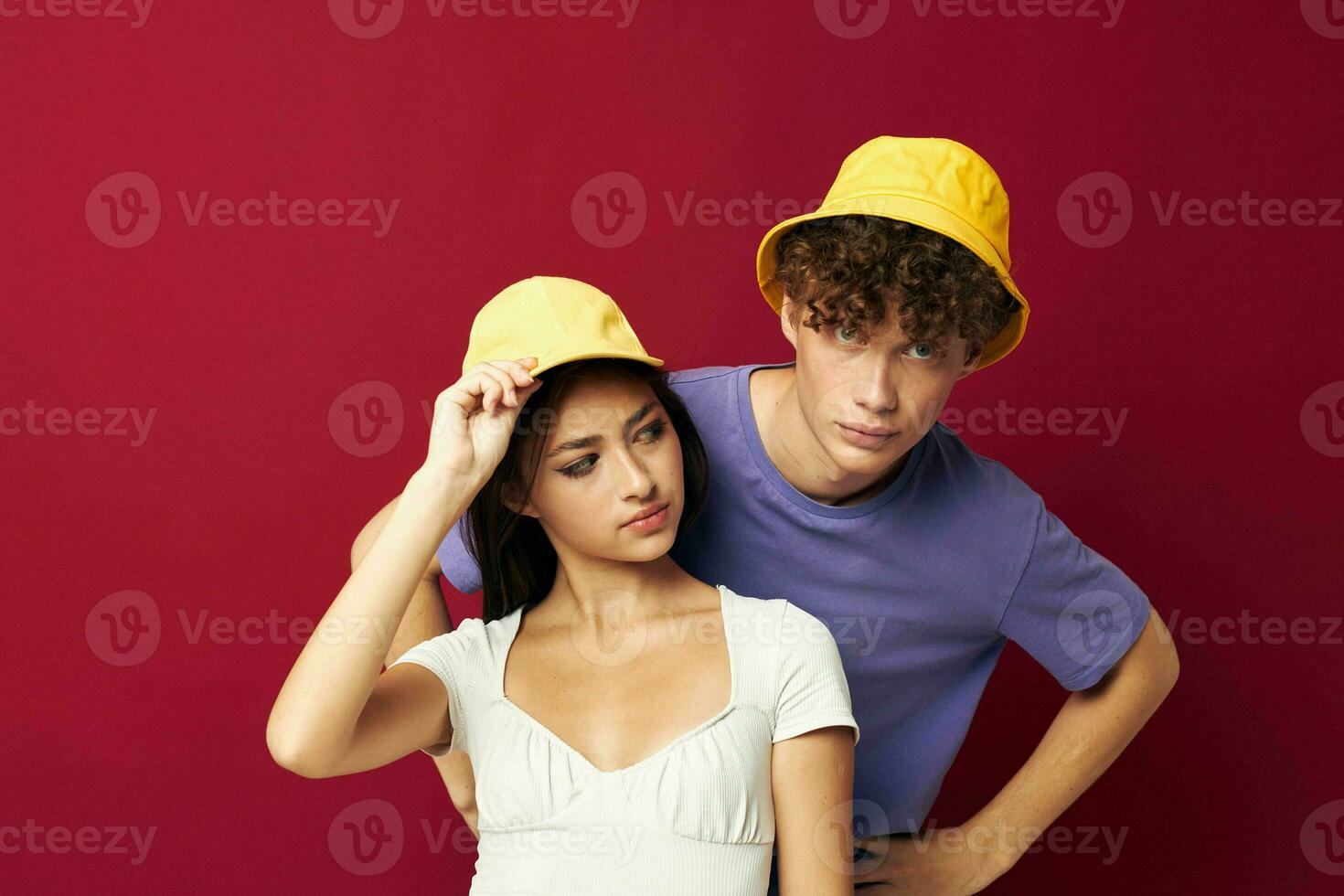 Man and woman stand side by side fashion modern style home fun Youth style photo