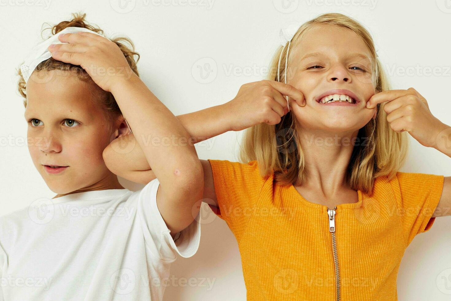 Small children in medical mask protection posing grimace lifestyle unaltered photo