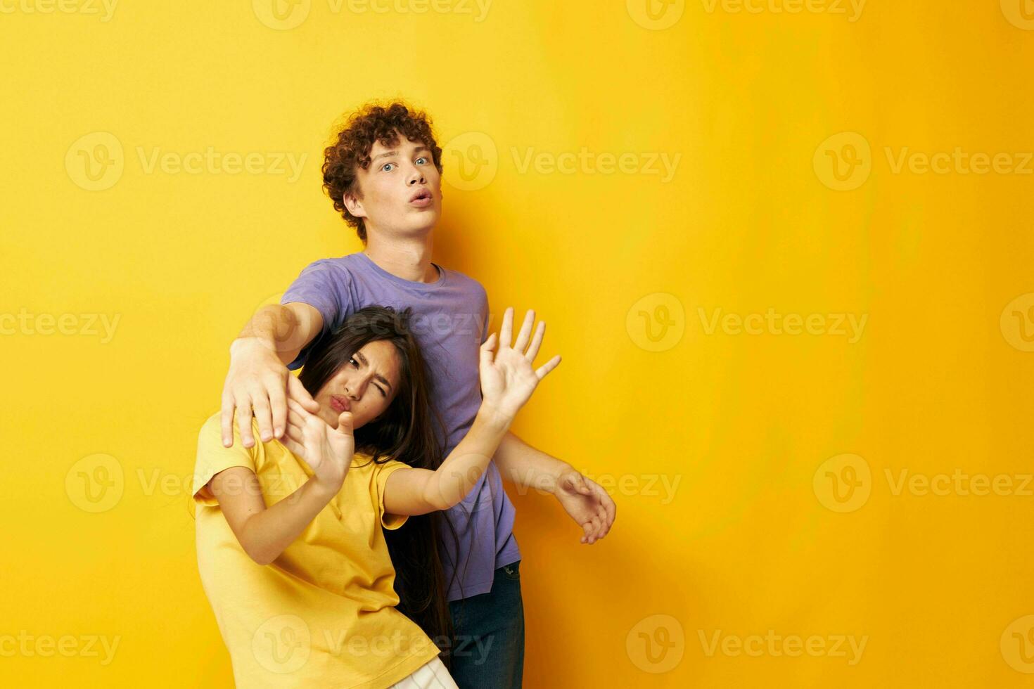 young boy and girl Friendship posing fun studio Lifestyle unaltered photo