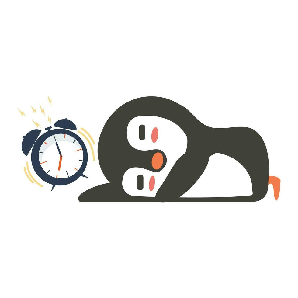 pequeño pingüinos dormir con alarma reloj vector