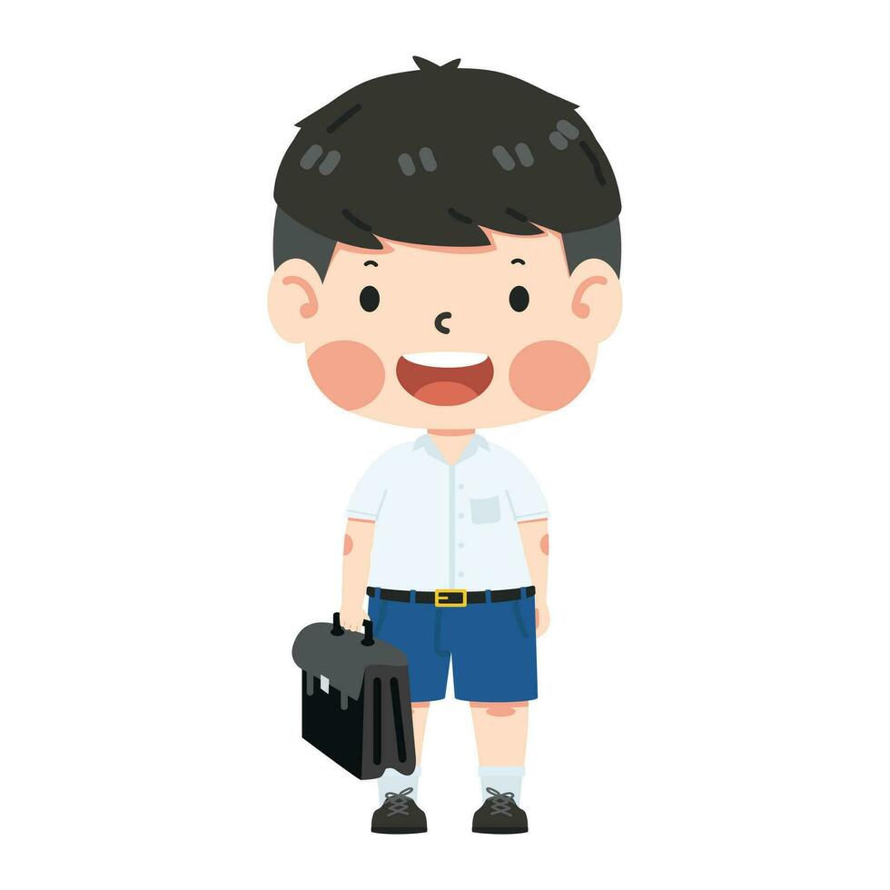 Cute boy student wearing uniform and bag education thailand school vector