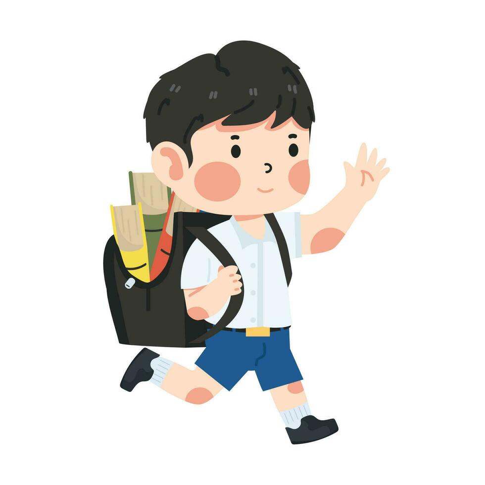 Boy with backpack running to school vector