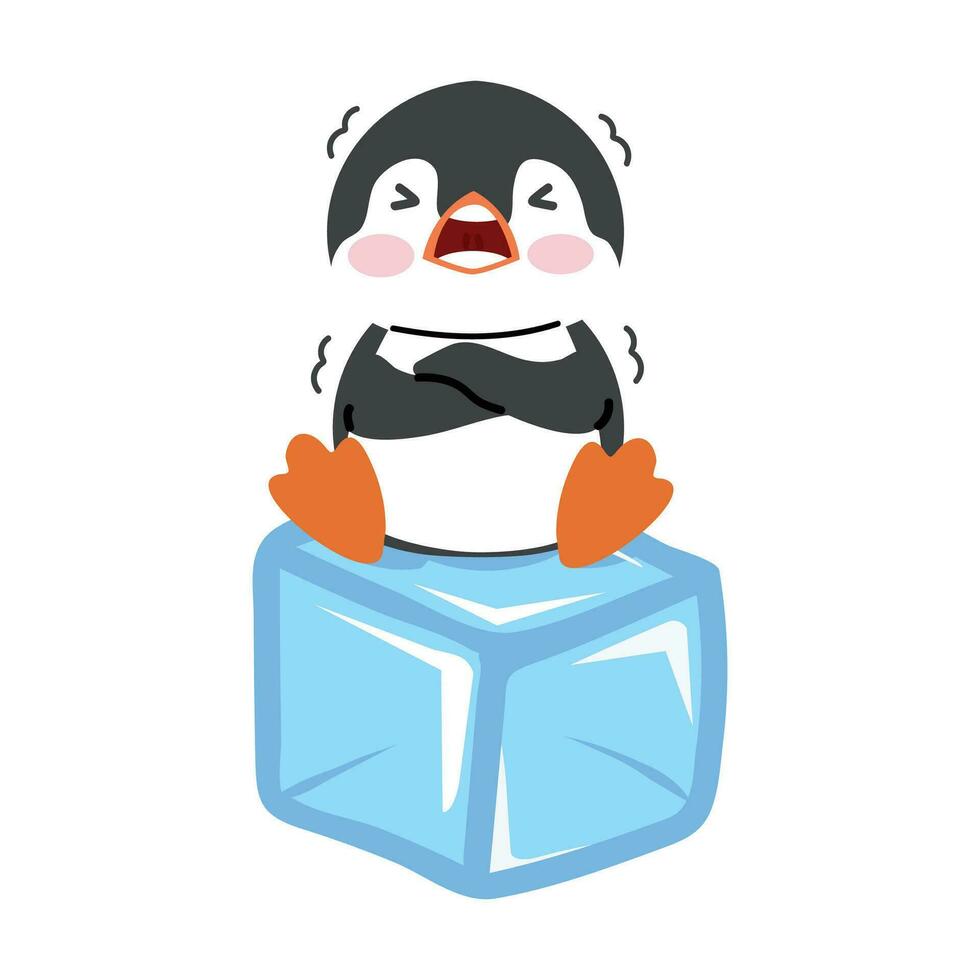 penguins cold sitting on ice cube vector