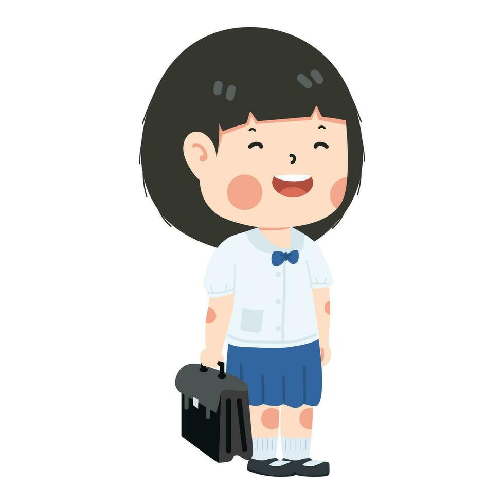 Cute girl student  holding  bag education vector