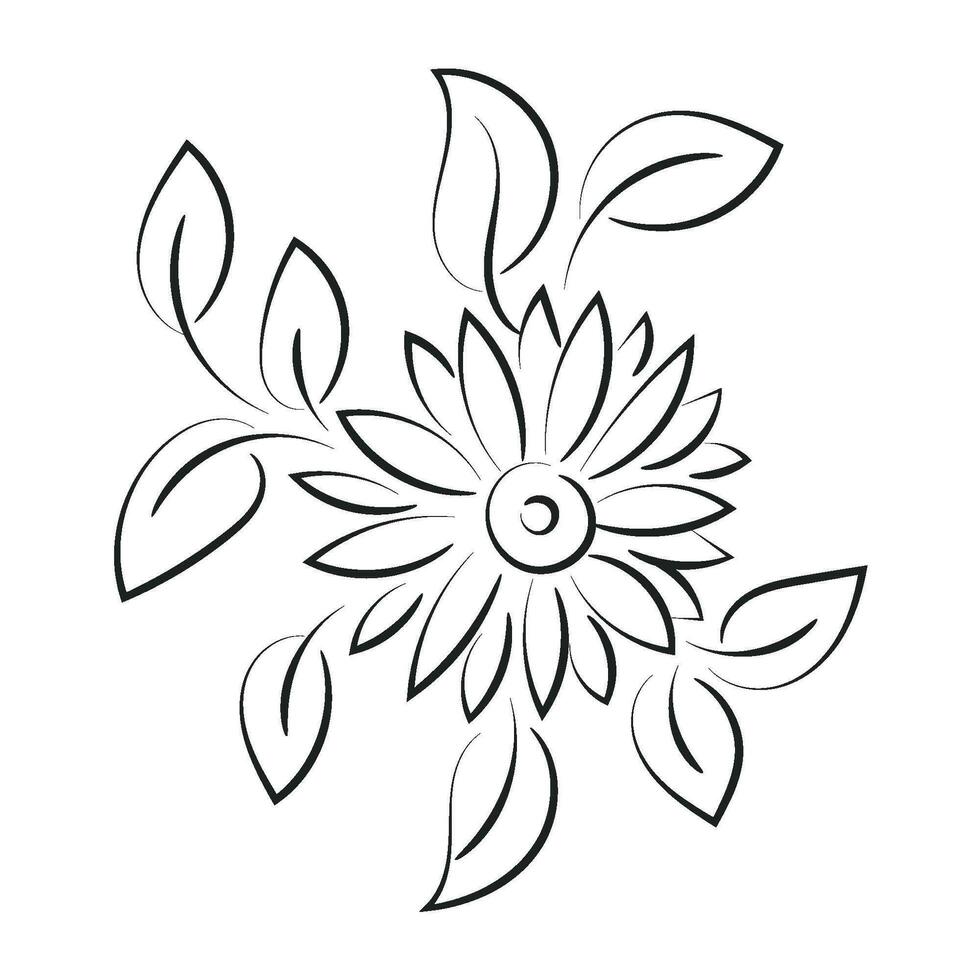Flowers and leaves outline for print. Bouquet of hand-drawn spring flowers and plants vector