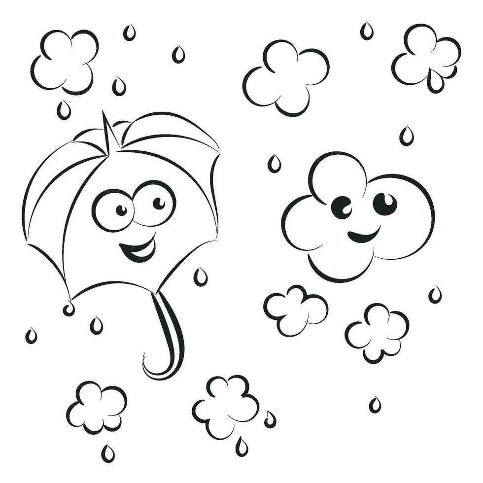Rain cloud with raindrops line art design vector