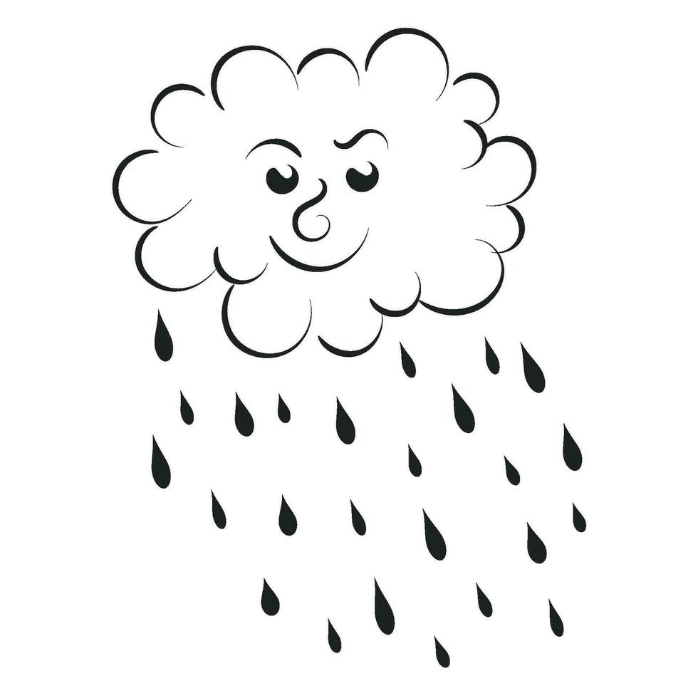 Rain cloud with raindrops line art design vector