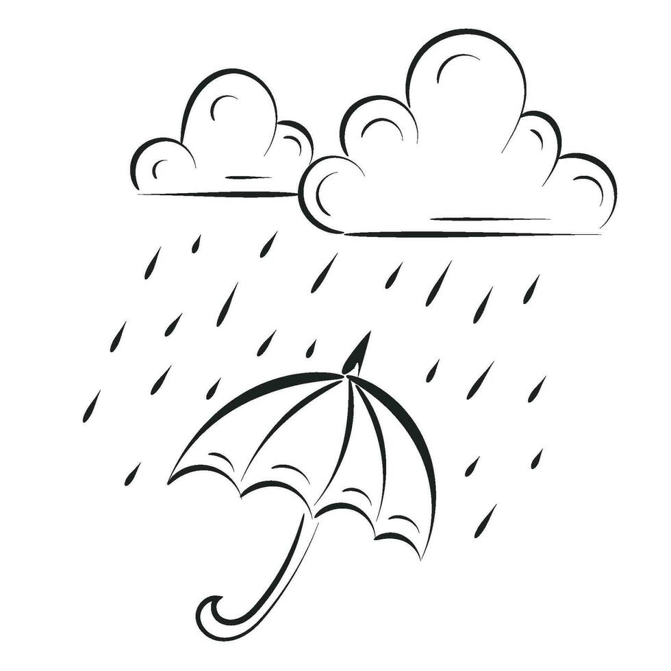 Rain cloud with raindrops line art design vector