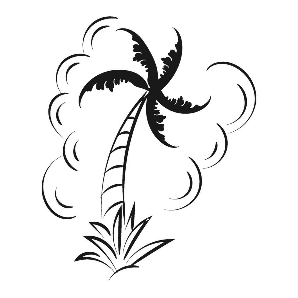 Beach scenery line illustration. Palm tree line drawing for print or use as poster, card, flyer or T Shirt vector