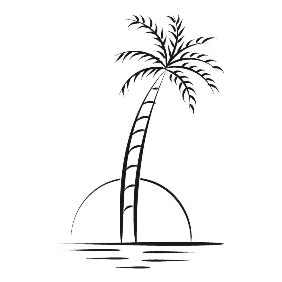 Beach scenery line illustration. Palm tree line drawing for print or use as poster, card, flyer or T Shirt vector