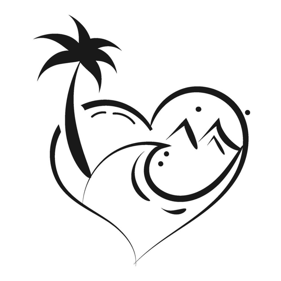 Beach scenery line illustration. Palm tree line drawing for print or use as poster, card, flyer or T Shirt vector