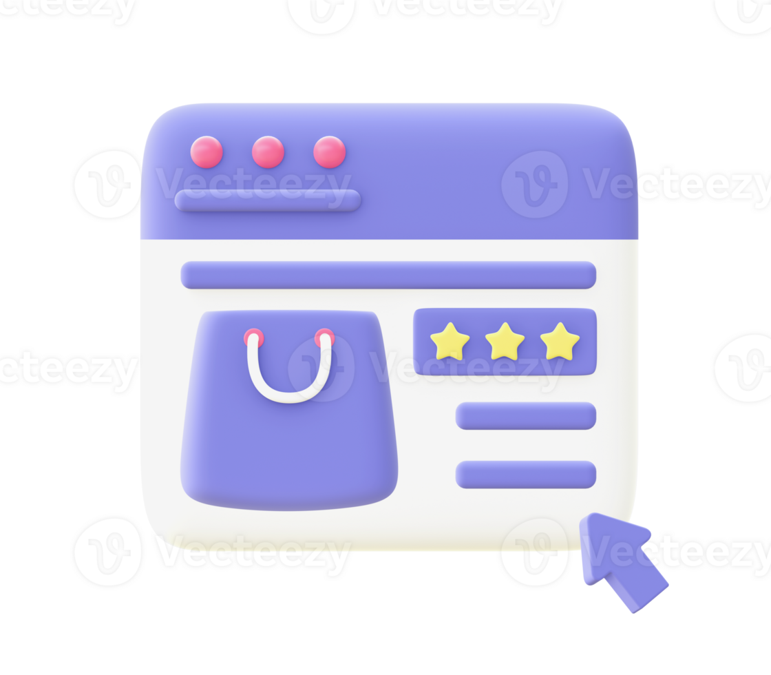 3d illustration icon of purple Shopping Review for UI UX web mobile apps social media ads design png