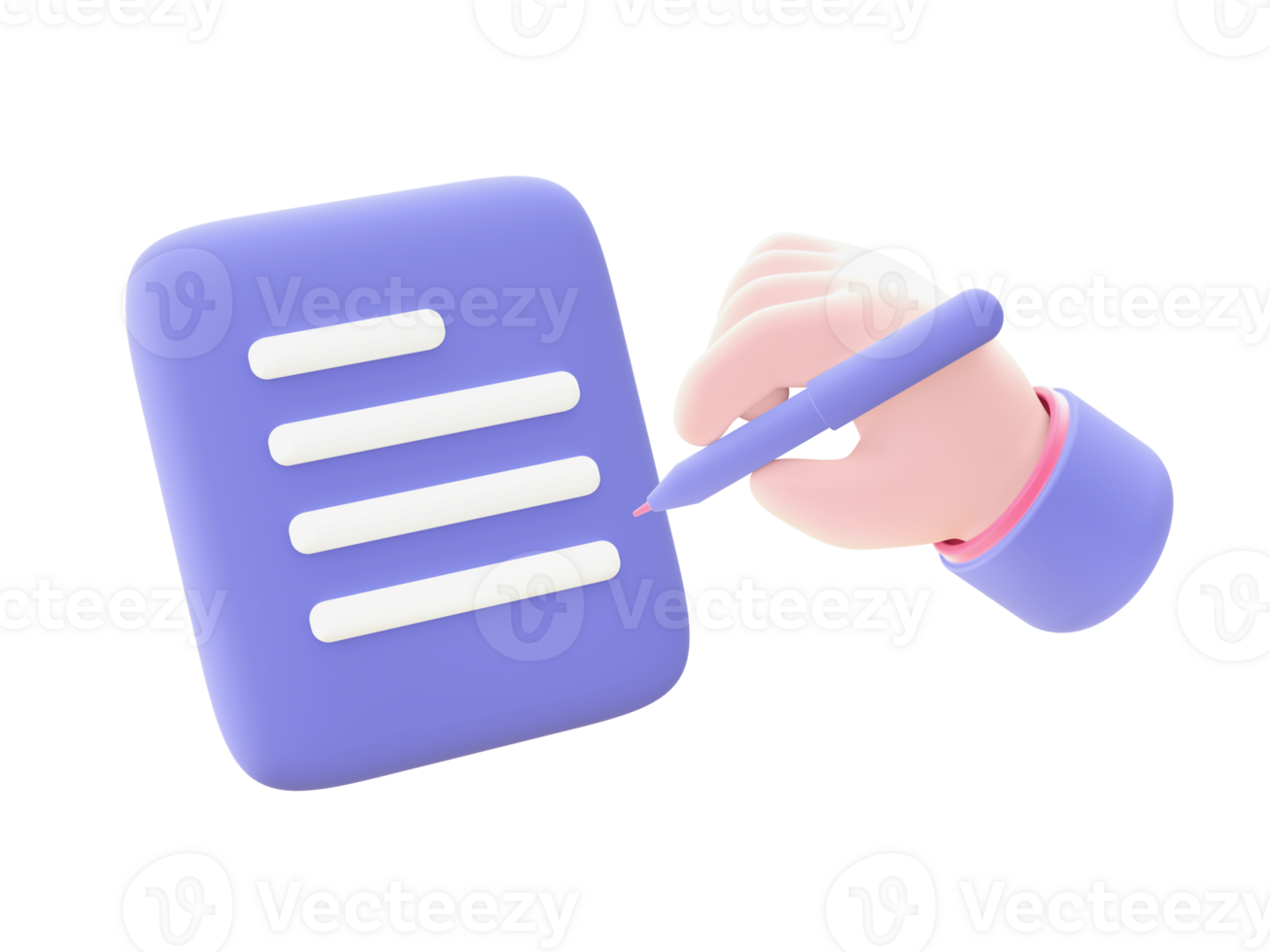 3d illustration icon of purple hand Writing with pen for UI UX web mobile apps social media ads design png