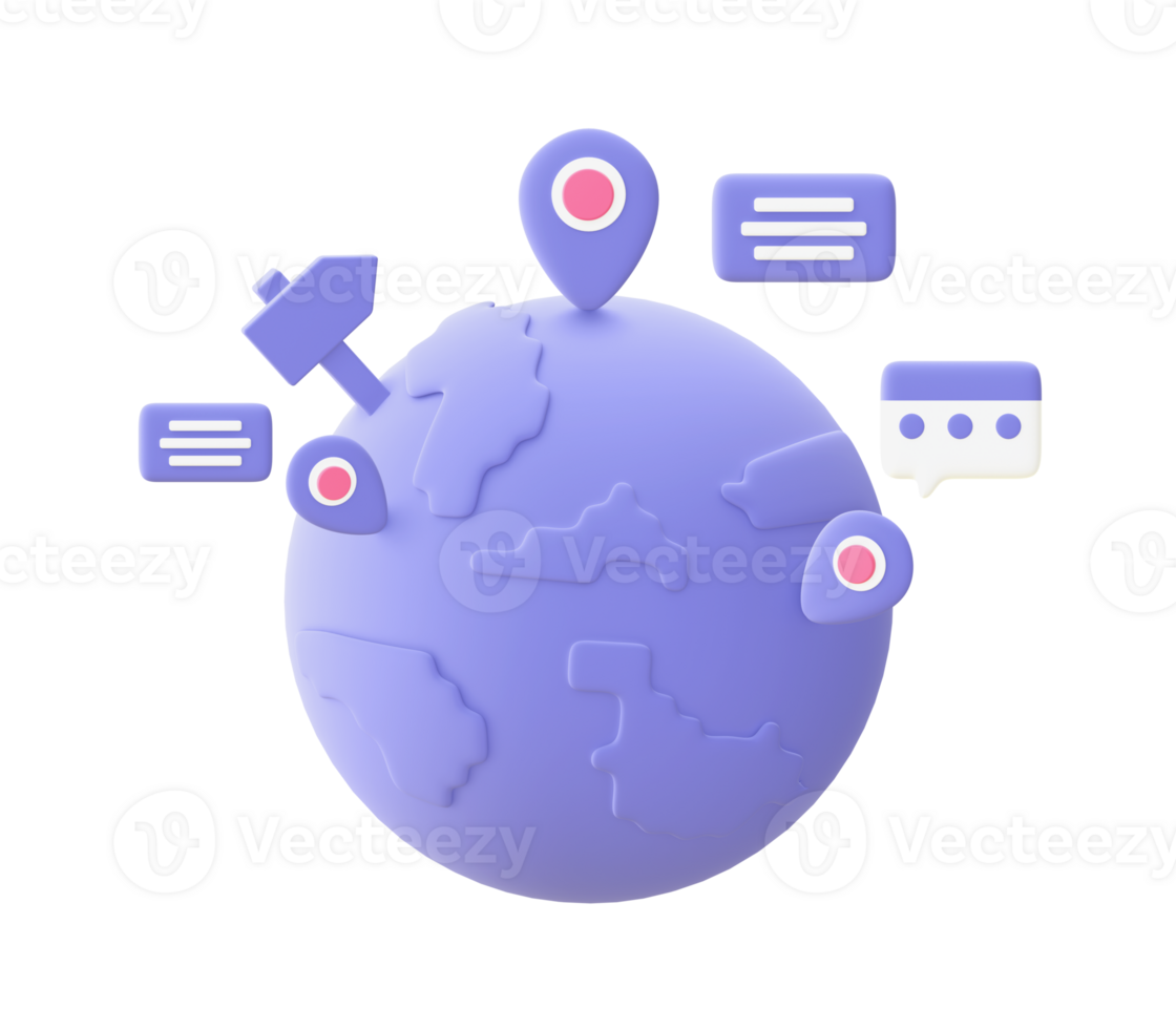 3d illustration icon of purple world for UI UX web mobile apps social media ads design png