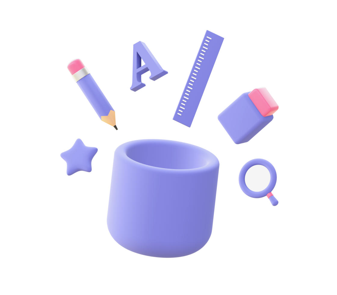 3d illustration icon of purple Stationary for UI UX web mobile apps social media ads design png