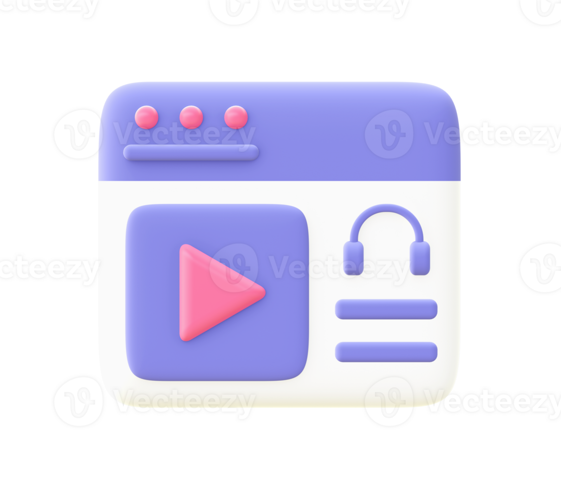 3d ilustração ícone do roxa música vídeo transmissão para ui ux rede Móvel apps social meios de comunicação Publicidades Projeto png