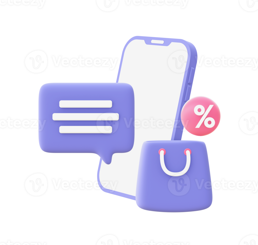 3d illustration icon of purple Shopping chat for UI UX web mobile apps social media ads design png