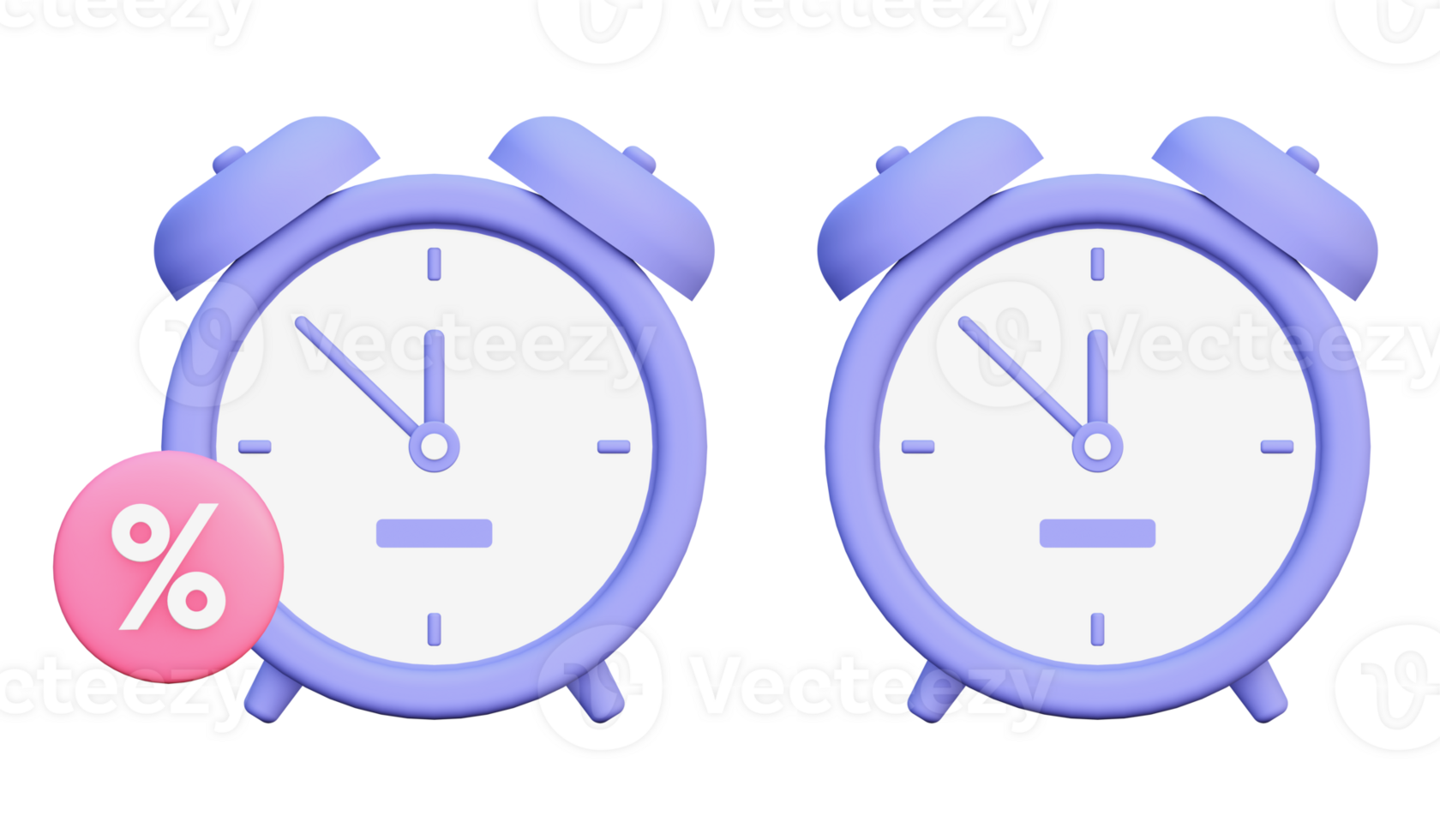 3d illustration icon of purple alarm clock for UI UX web mobile apps