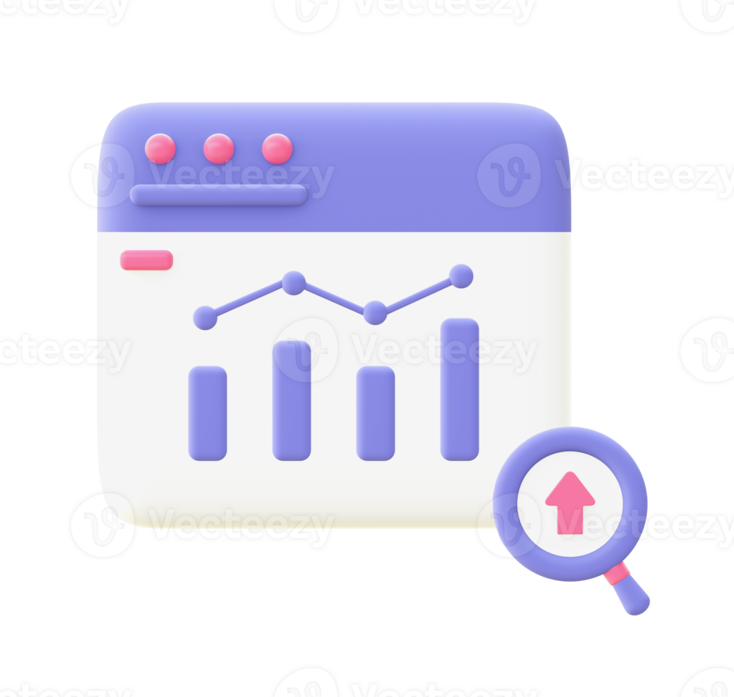 3d illustration icon of purple Statistics bar chart for UI UX web mobile apps social media ads design png