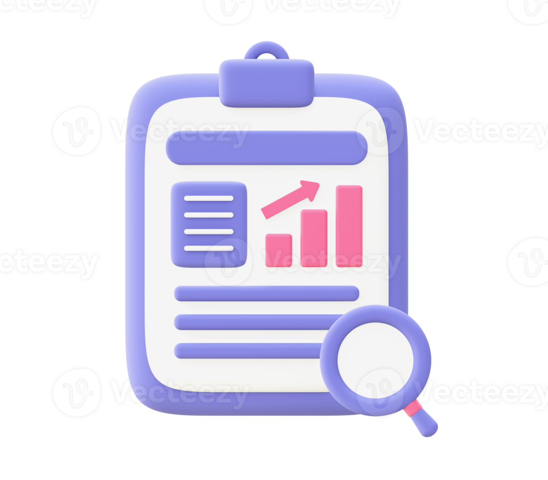 3d illustration icon of purple report file document for UI UX web mobile apps social media ads design png