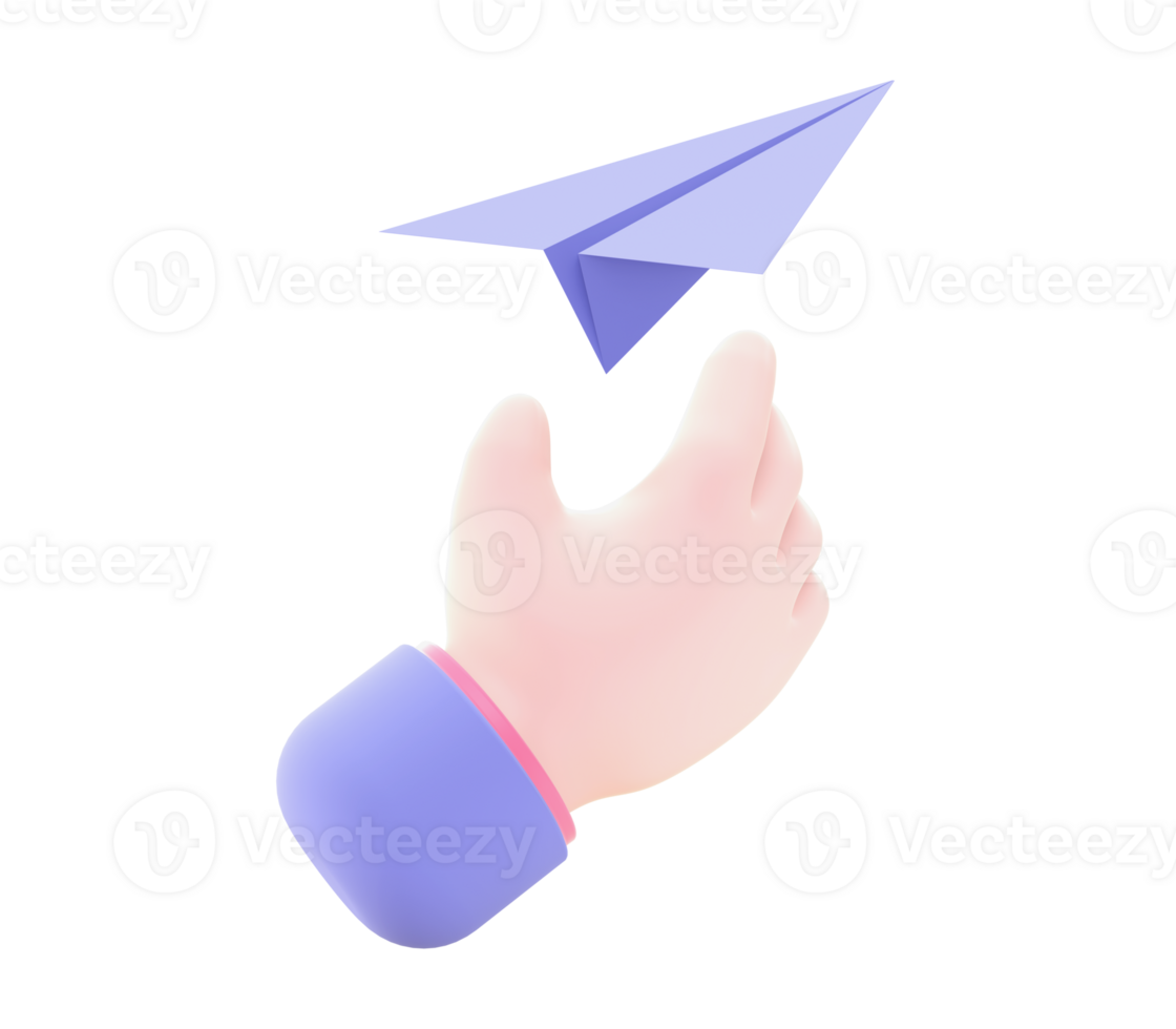 3d illustrazione icona di viola carta aereo e mano per ui UX ragnatela mobile applicazioni sociale media Annunci design png