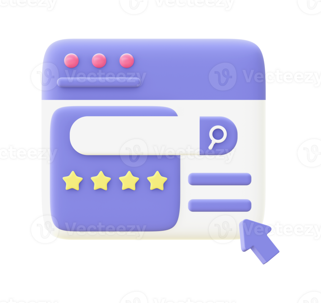 3d illustration icon of purple customer Review star for UI UX web mobile apps social media ads design png