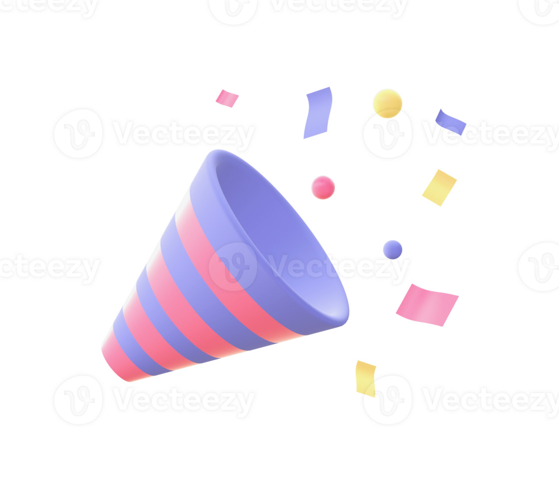 3d illustration icon of purple Party Popper for UI UX web mobile apps social media ads design png