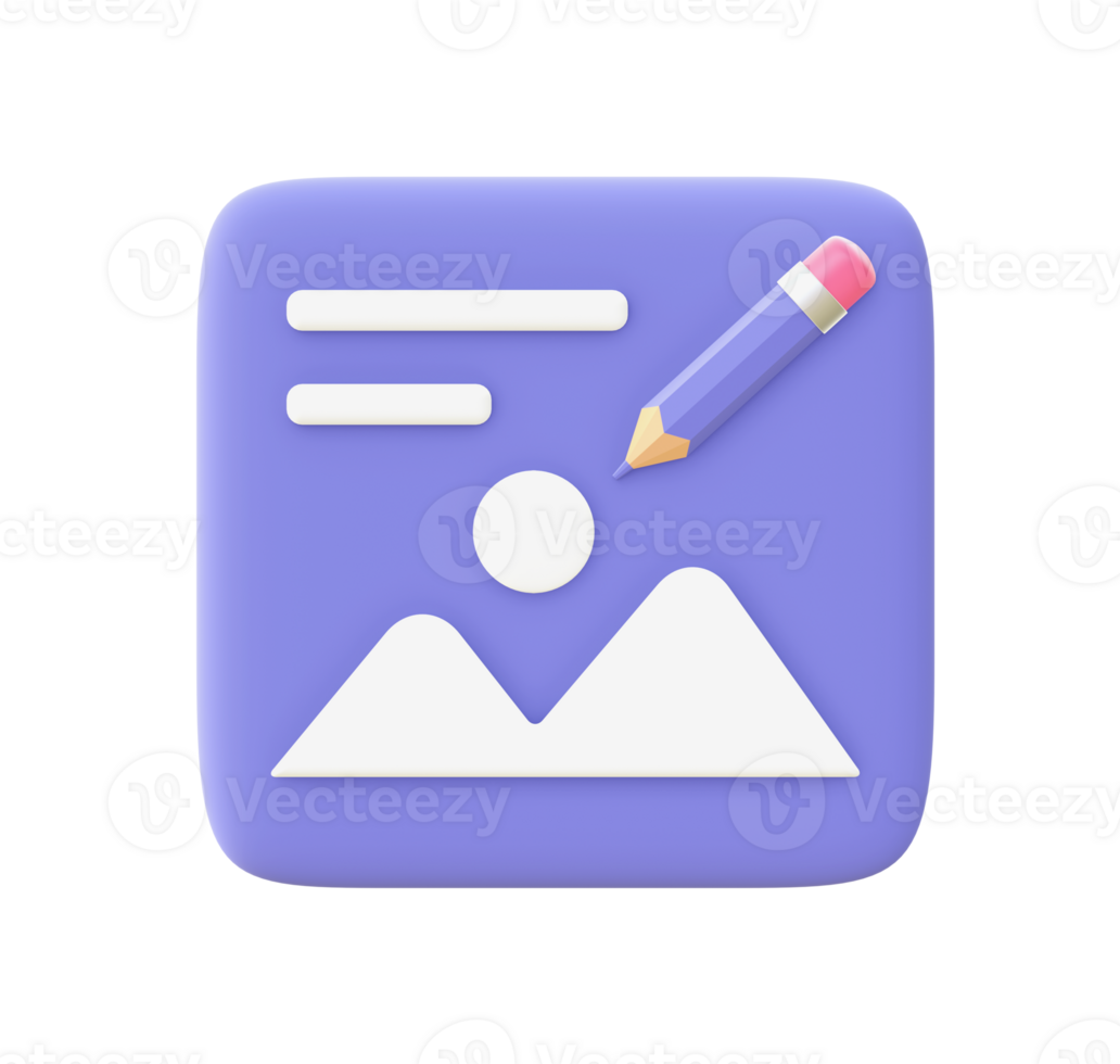 3d illustration icon of Simple purple Picture image scene for UI UX web mobile apps social media ads design png