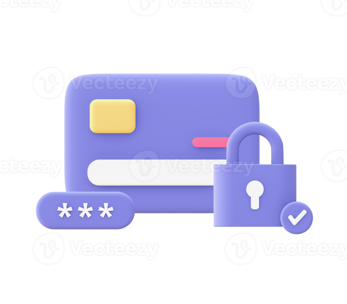 3d illustration icon of purple Secure and Save Money for UI UX web mobile apps social media ads design png