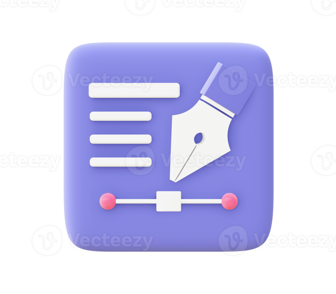 3d illustration icon of purple creative Pen tool for UI UX web mobile apps social media ads design png