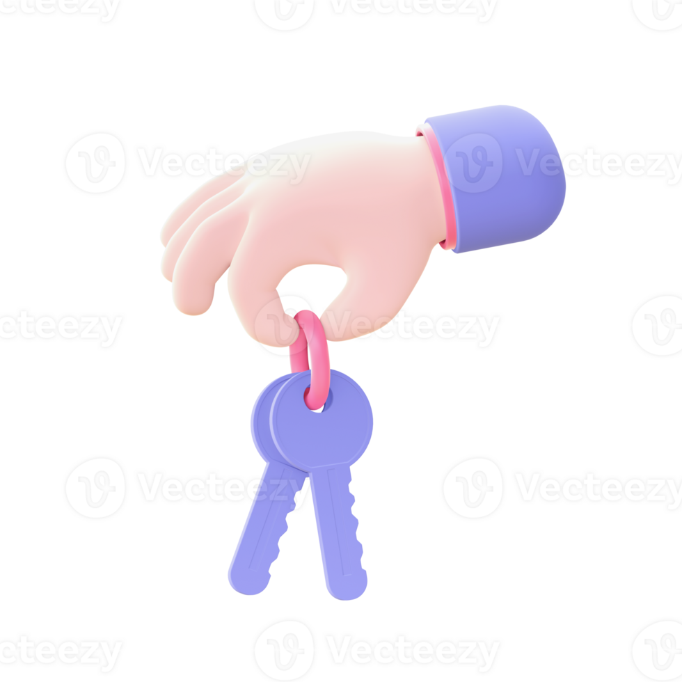 3d illustration icon of purple hand Picking Keys for UI UX web mobile apps social media ads design png