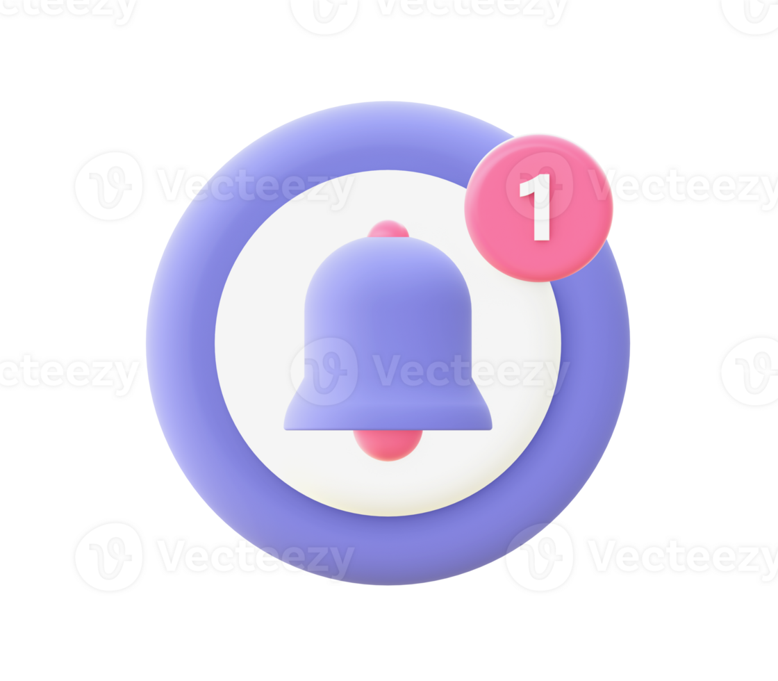 3d illustration icon of Simple purple Notification with bell for UI UX web mobile apps social media ads design png