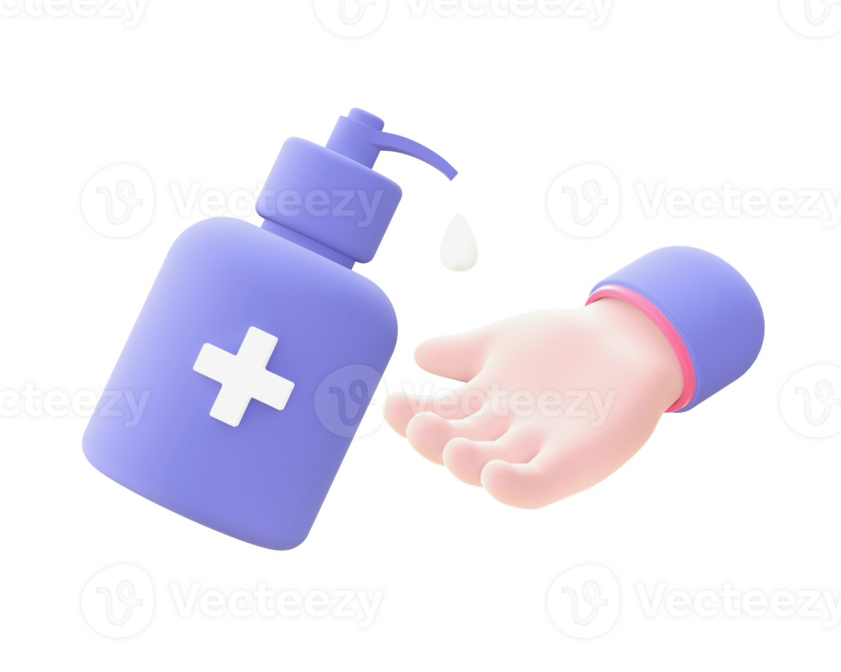 3d illustration icon of purple washing hand for UI UX web mobile apps social media ads design png