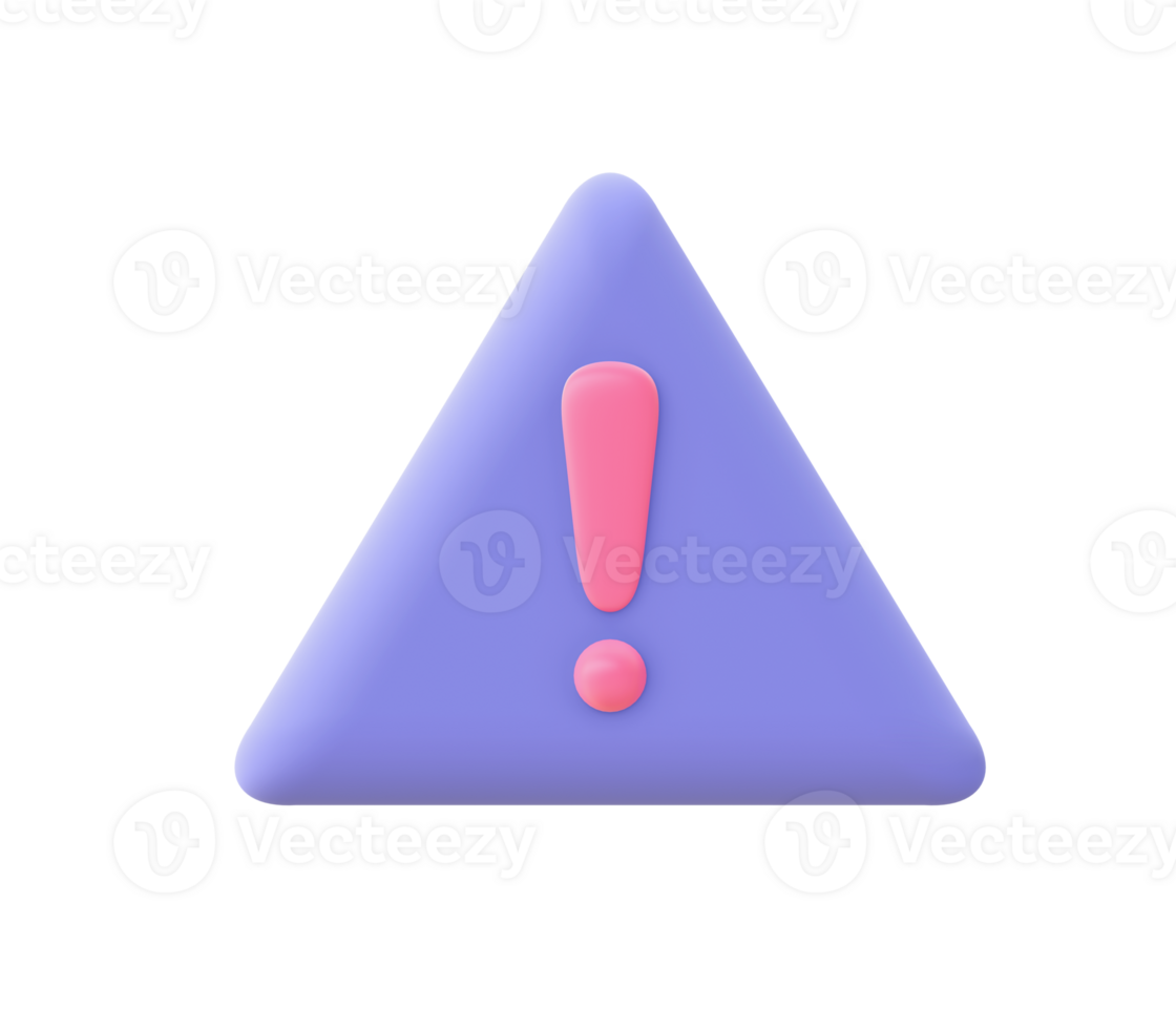 3d illustration icône de violet avertissement attention signe pour ui ux la toile mobile applications social médias les publicités conception png