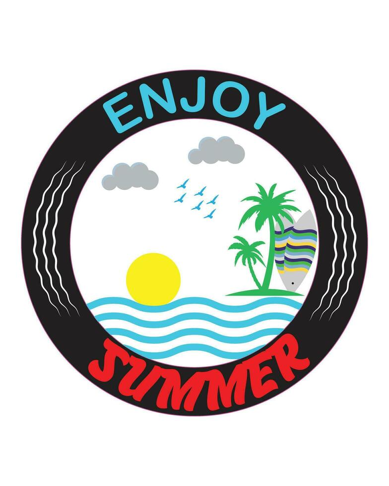 Hello Summer, Enjoy Summer, Summer Vibes, Enjoy Summer Music T-shirt Design, Vector Art Design, Illustration T-shirt Design
