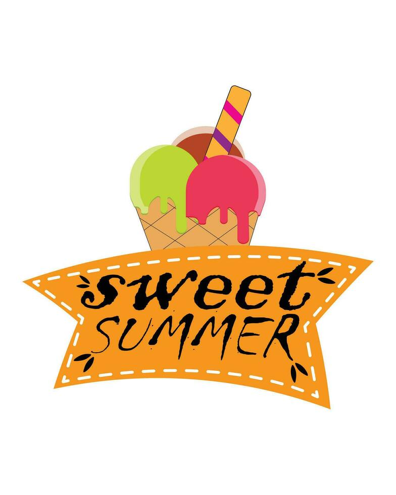 Sweet Summer Typography ice cream t-shirt design vector