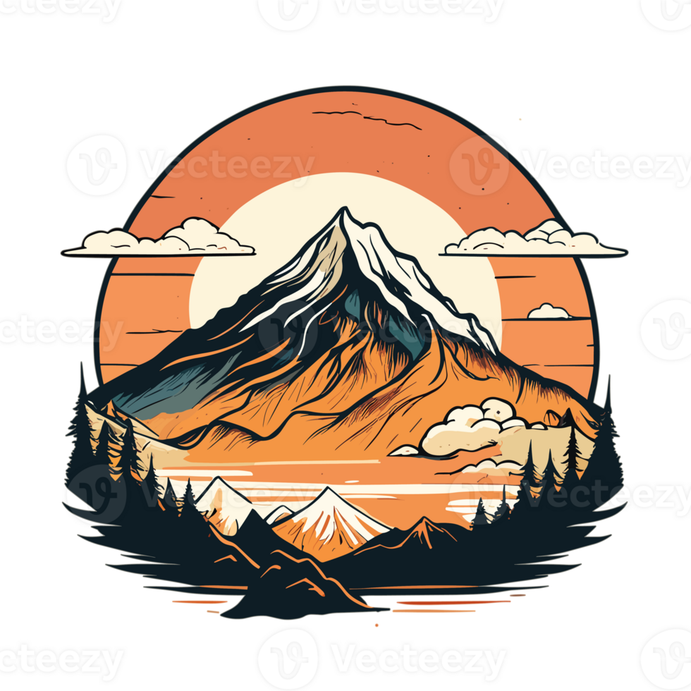 Mountain illustration, outdoor adventure for t-shirt and apparel design, typography, print, logo. png