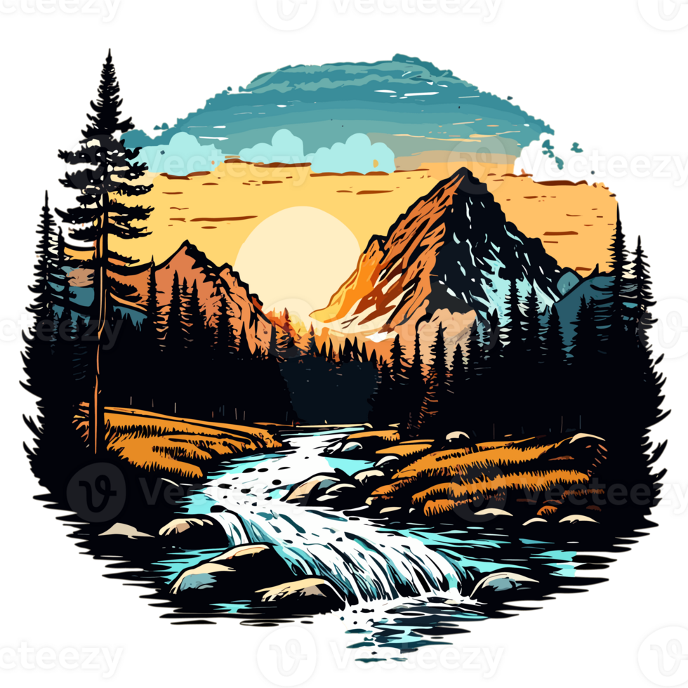 Mountain illustration, outdoor adventure for t-shirt and apparel design, typography, print, logo. png