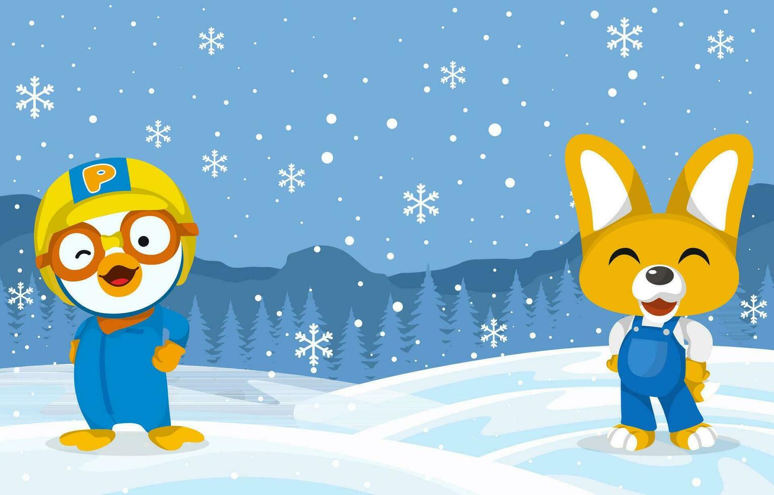 Little Penguin And Fox Background vector