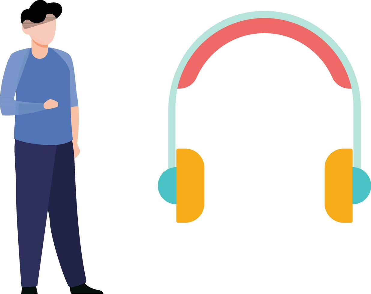 Boy looking at headphone device. vector