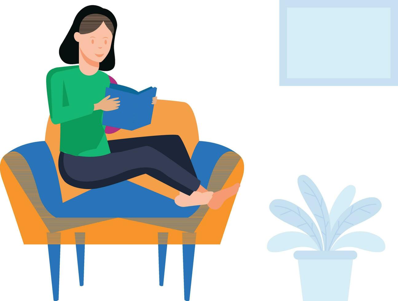 The girl is reading a book on the sofa. vector