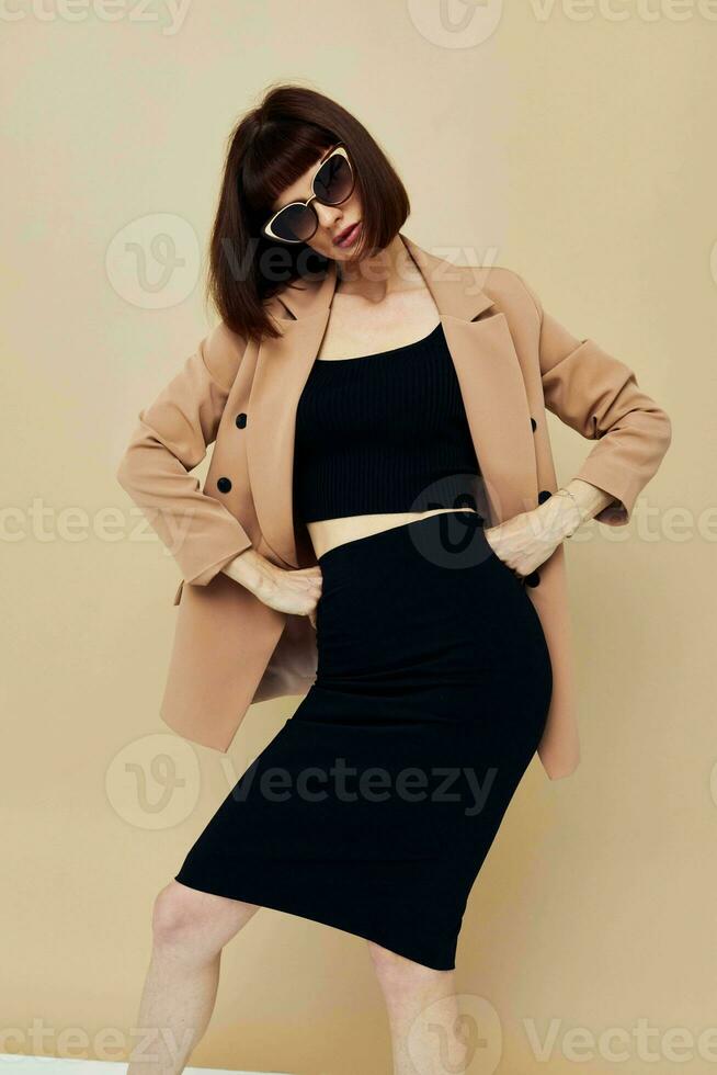 portrait of a woman Charm red nails model luxury sunglasses isolated background photo