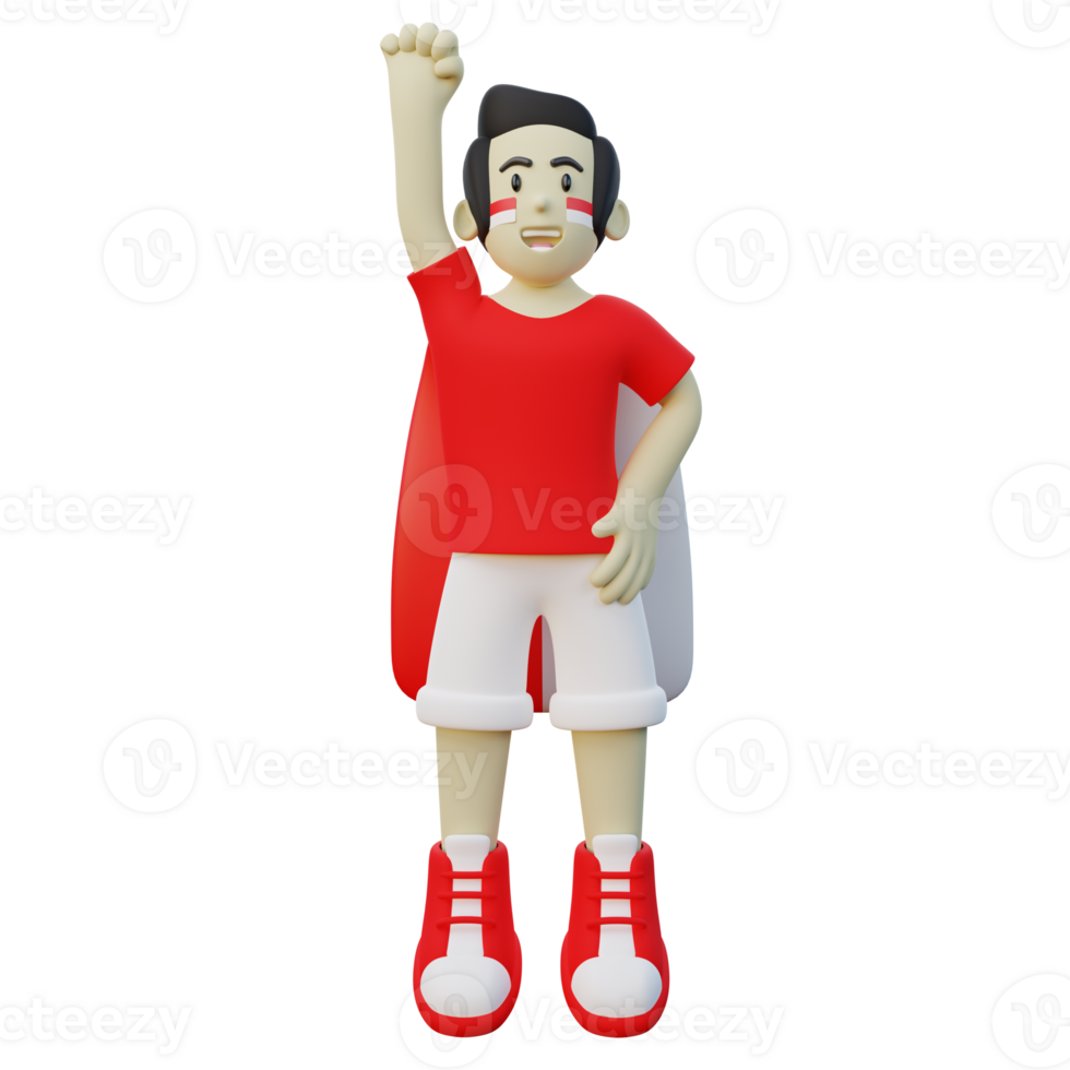 3d Illustration of Indonesian Guy with Indonesia Flag Doing Superman Pose png