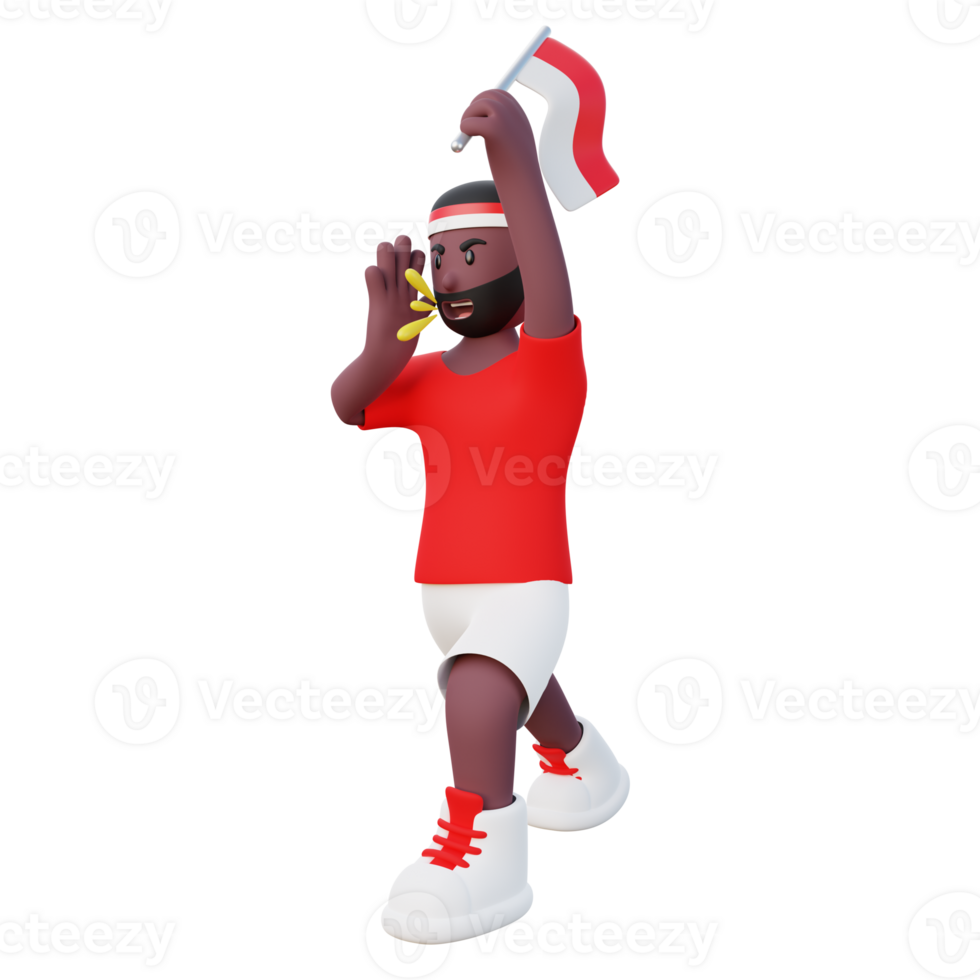 3d Illustration of Indonesian Guy Shouting while Holding Indonesia Flag png