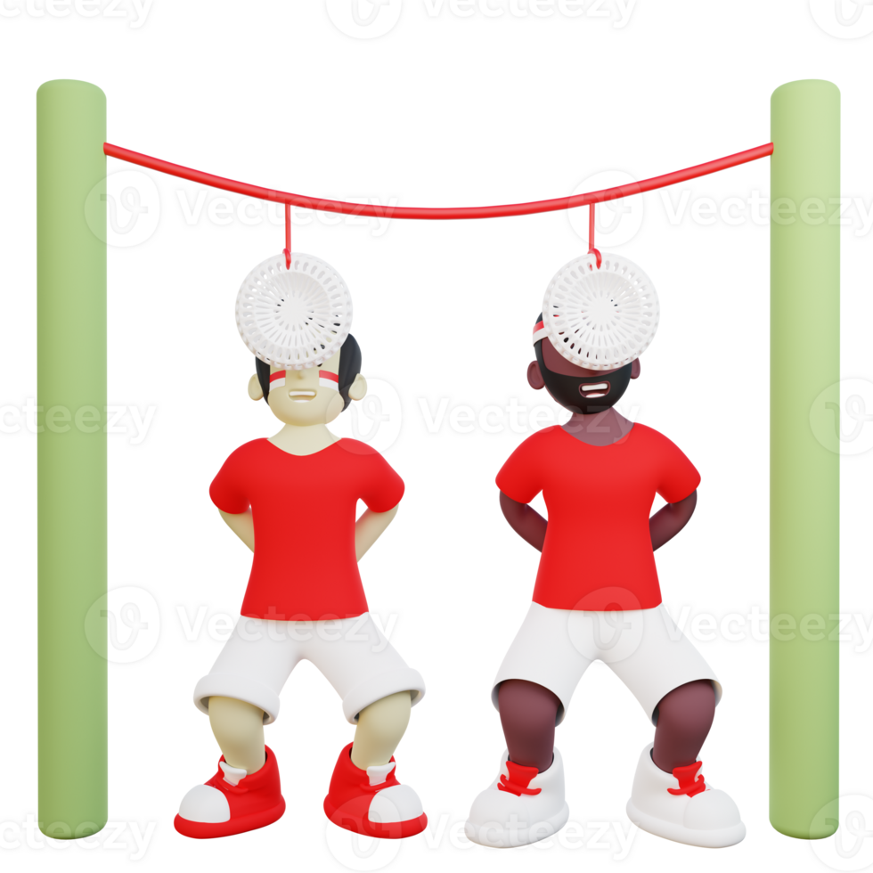 3d Illustration of 2 Indonesian Guy Doing Traditional Eating Crackers Competition on Indonesia Independence Day png