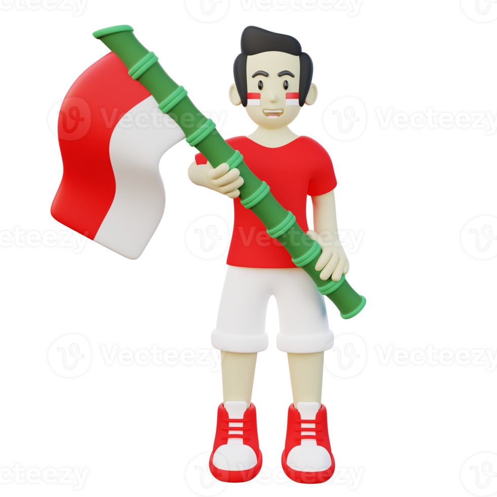 3d Illustration of Indonesian Guy Holding Indonesia Flag png