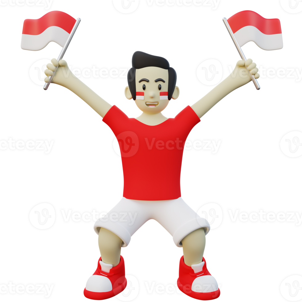 3d Illustration of Indonesian Guy Proudly Holding Indonesia Flag png